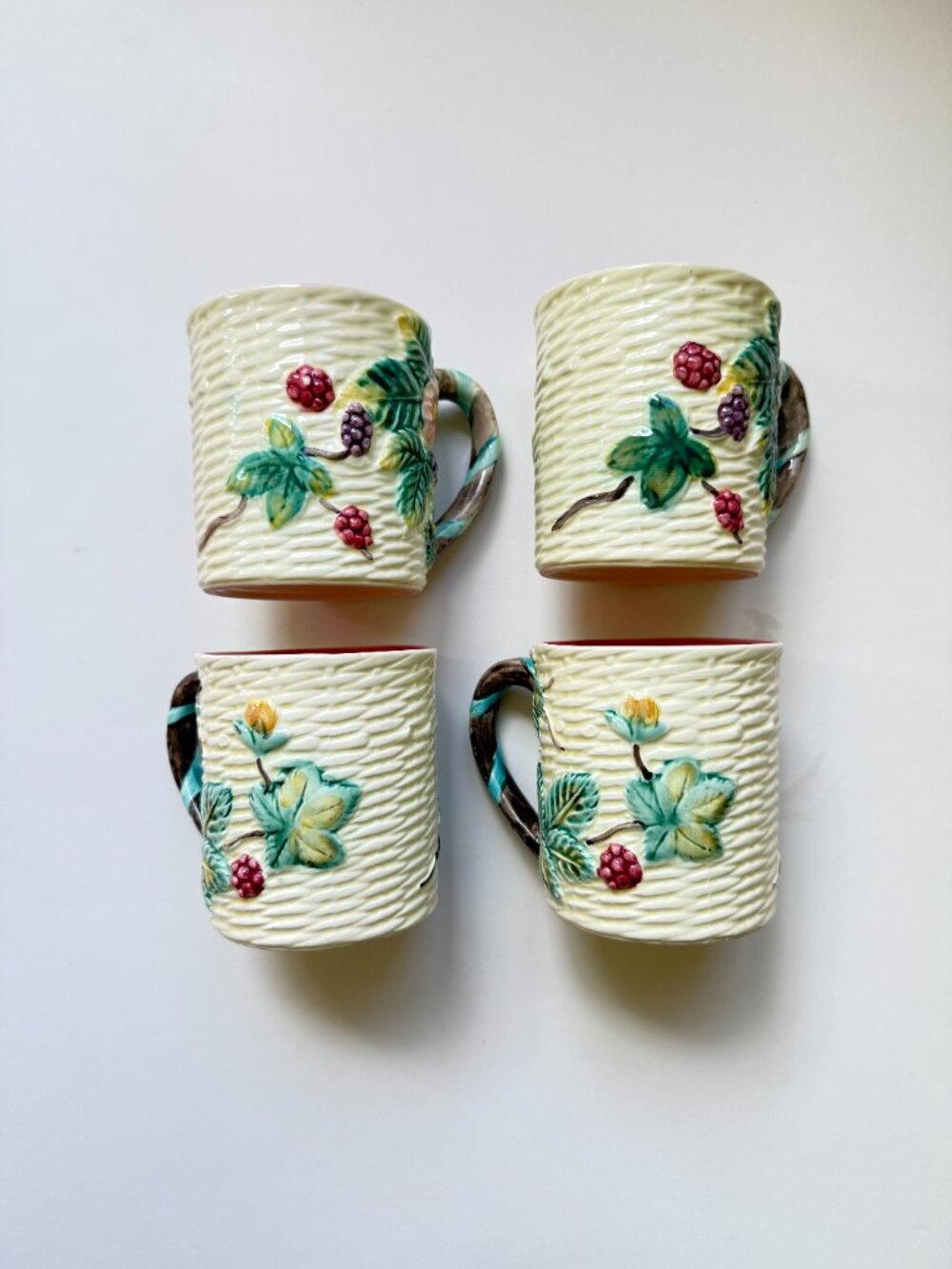Set of 4 Vintage Haldon Group Basketweave Berry Mugs from 1988